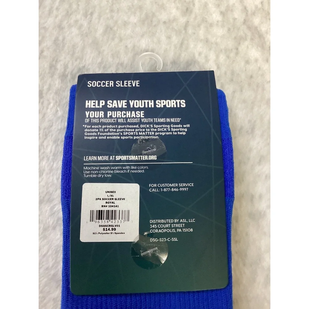 DSG Soccer Sleeve 2 Pack Royal Blue Unisex L/XL‎ Shin Guard Covers New
